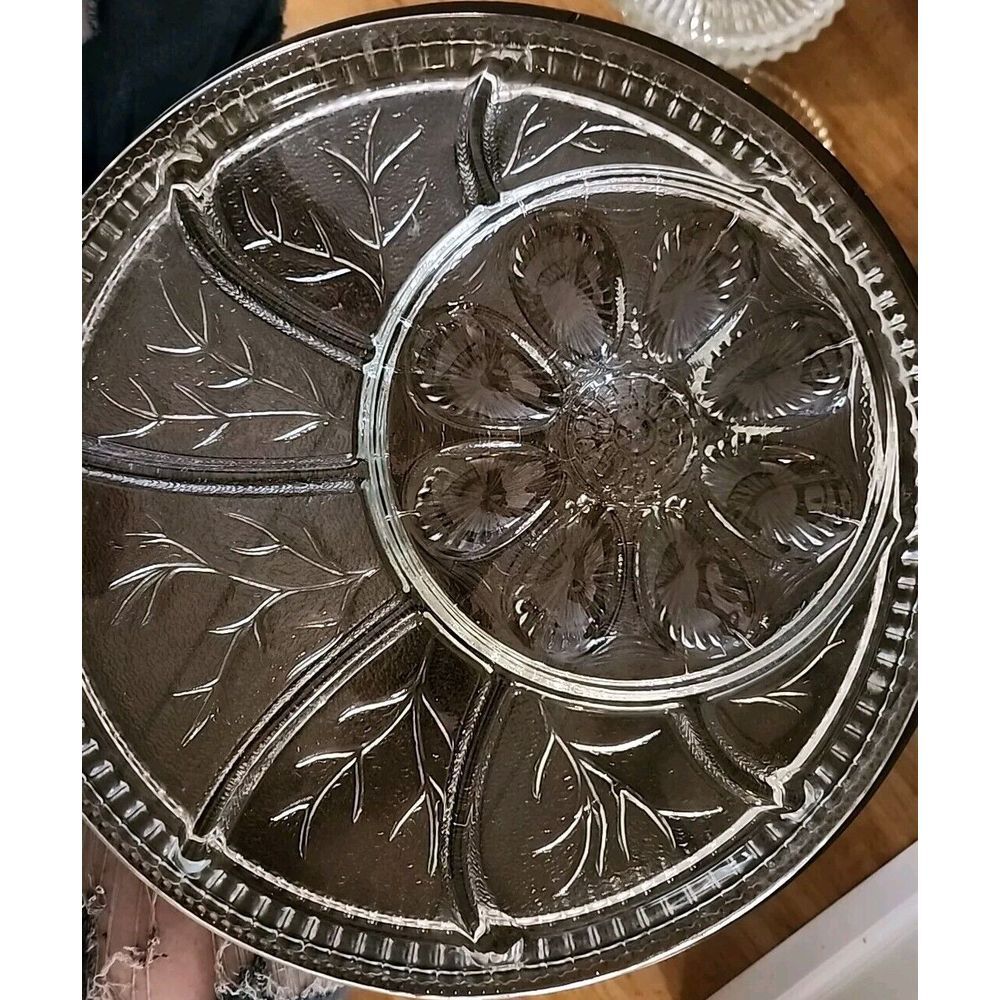 Vintage Crystal Appetizer Serving Platter Hollywood Regency Style And Class 8...